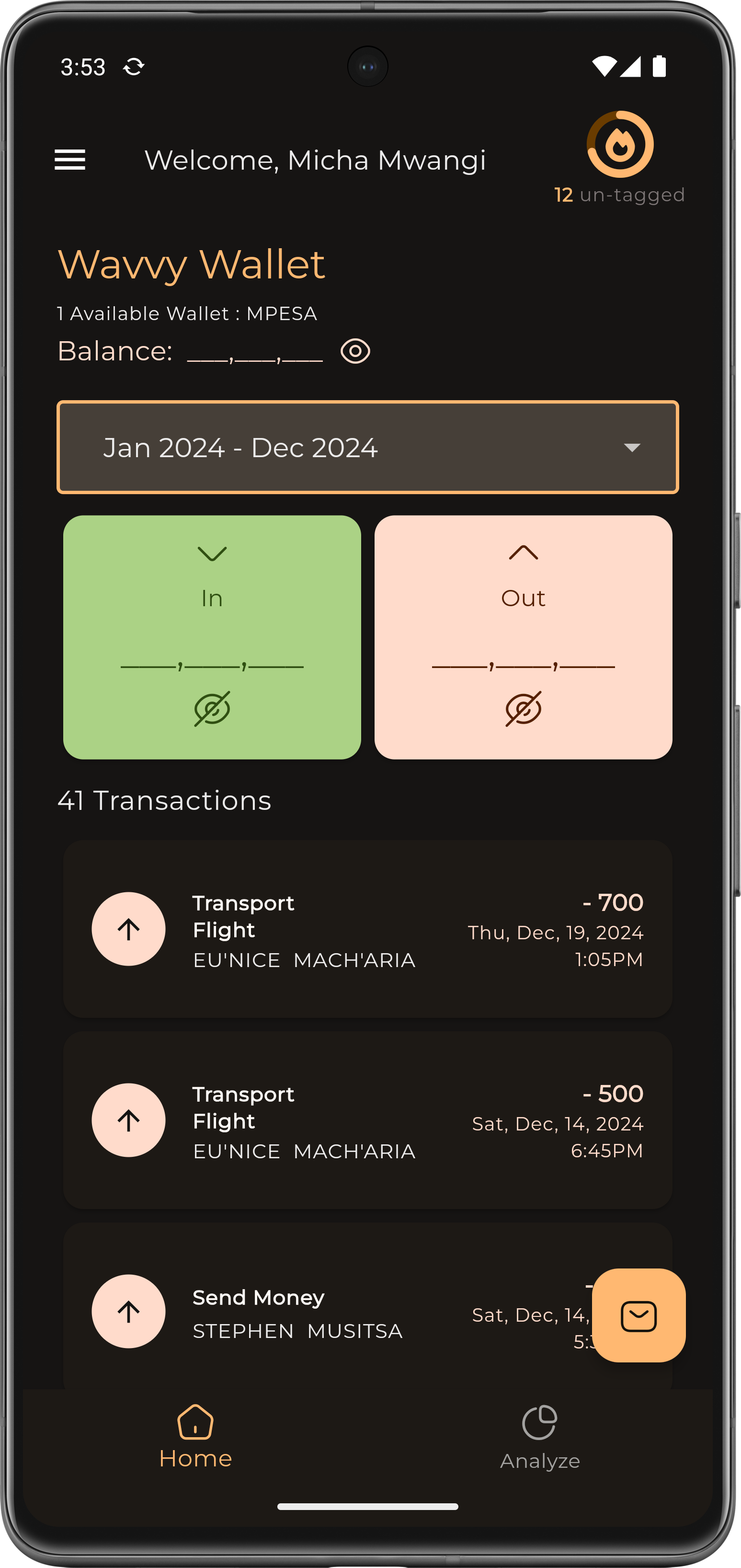 Wavvy Wallet Budget Tracker Home Screen for Kenya