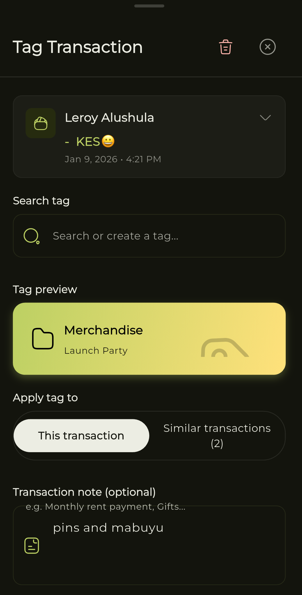 Wavvy Wallet Transaction Tagging